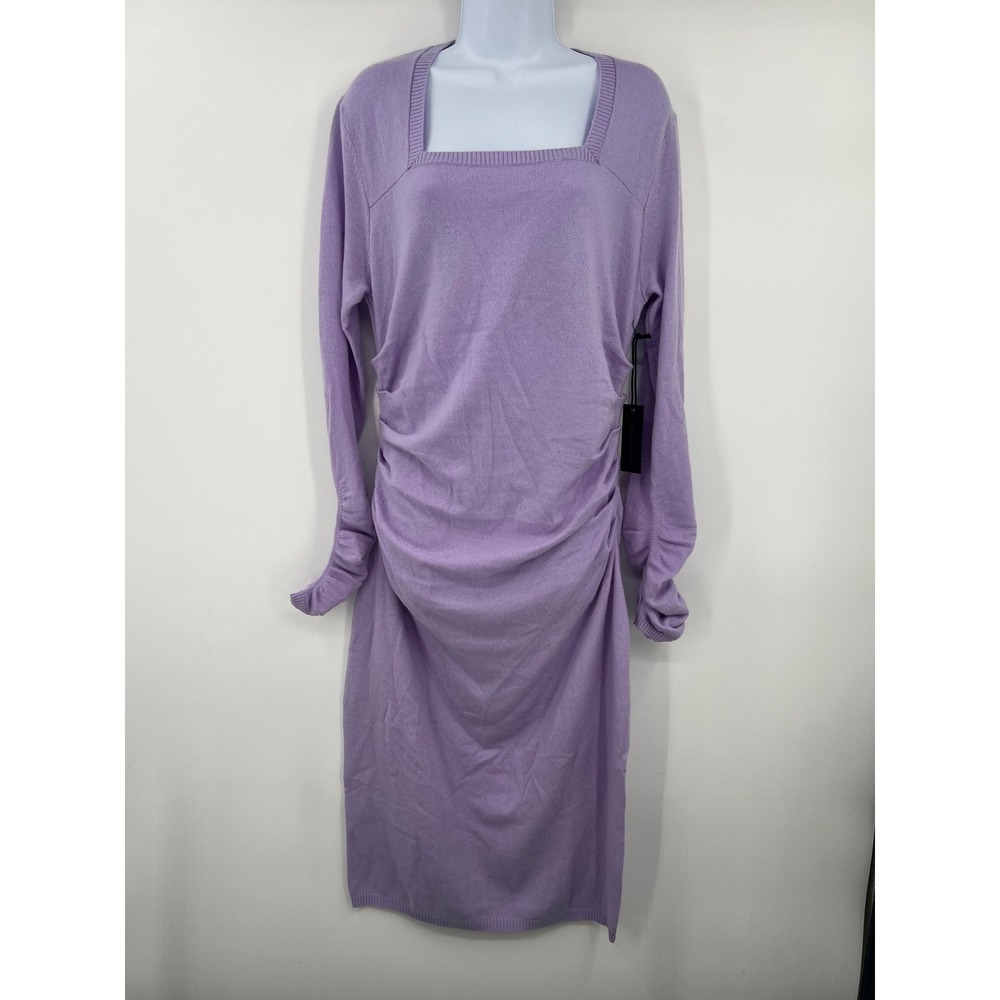 Cozure Size XL Lavender Lilac Mercerized Wool Cashmere Ruched Midi Sweater Dress